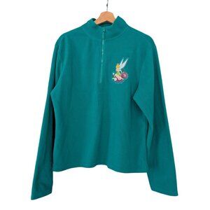 Disney Store Tinkerbell Fleece Pullover Sweater Zip Green Embroidered Womens L